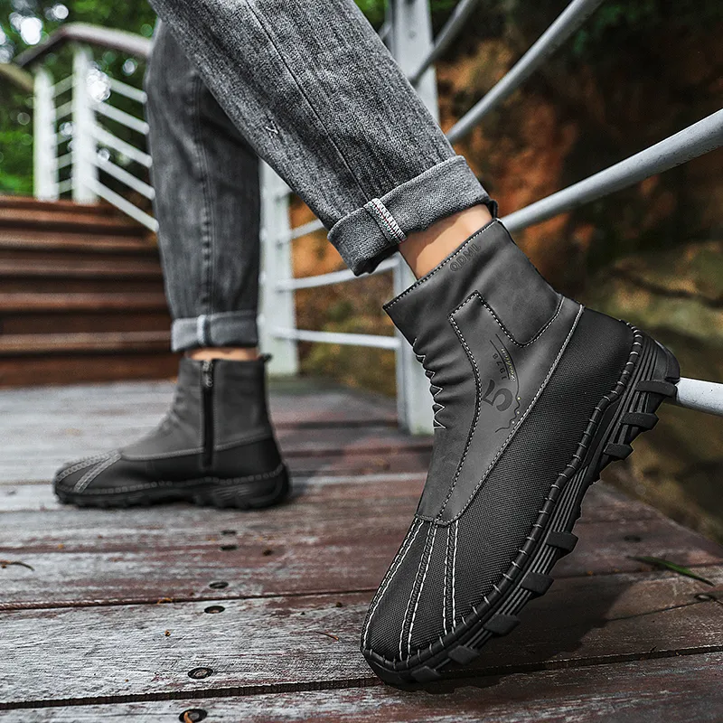 Qiandongmeili Ankle Boots Men Black/Khaki/Gray-19