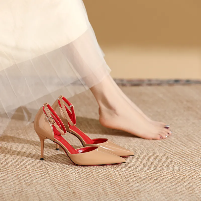 Qiandongmeili Slim Heel High Heels 8cm Women's Nude-24
