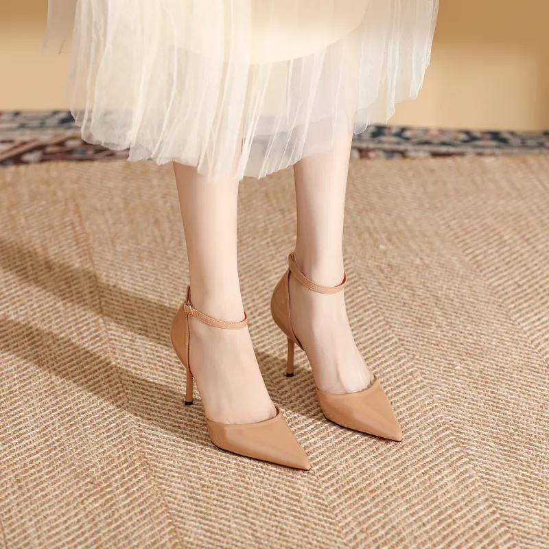 Qiandongmeili Slim Heel High Heels 8cm Women's Nude-23