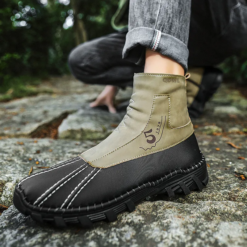 Qiandongmeili Ankle Boots Men Black/Khaki/Gray-23