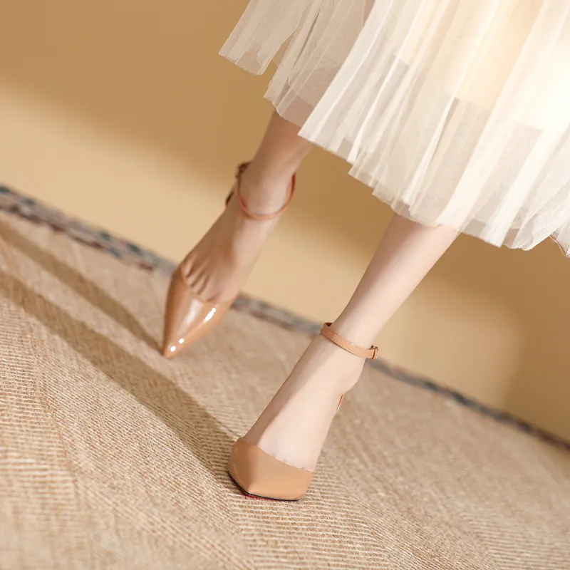 Qiandongmeili Slim Heel High Heels 8cm Women's Nude-9