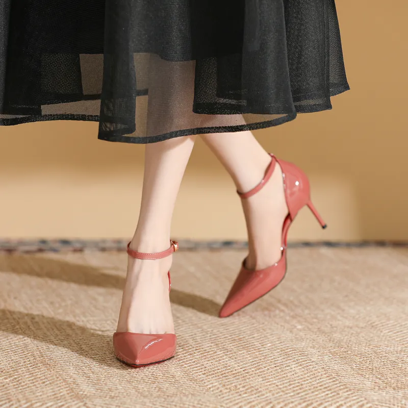 Qiandongmeili Slim Heel High Heels 8cm Women's Nude-14