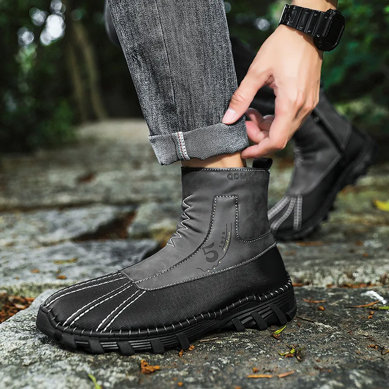 Qiandongmeili Ankle Boots Men Black/Khaki/Gray-10