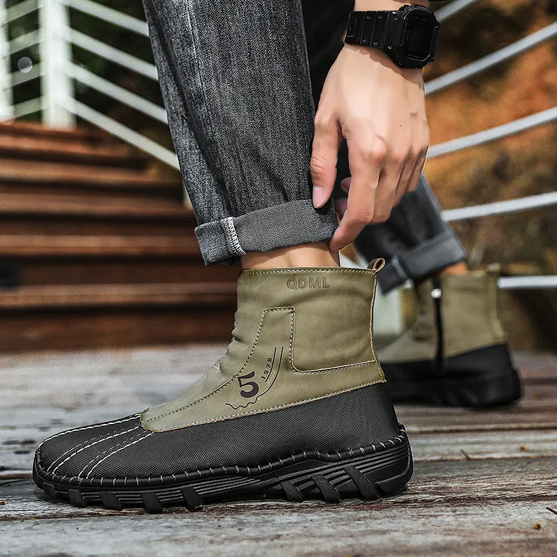 Qiandongmeili Ankle Boots Men Black/Khaki/Gray-21