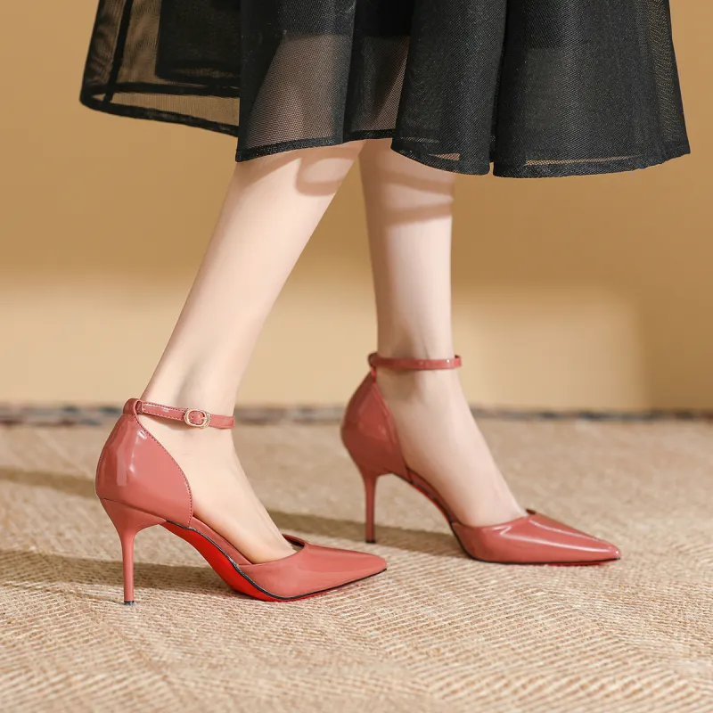 Qiandongmeili Slim Heel High Heels 8cm Women's Nude-17