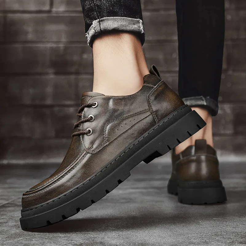 Qiandongmeili Men's Casual Shoes Men Low Top Black/Bronze-17
