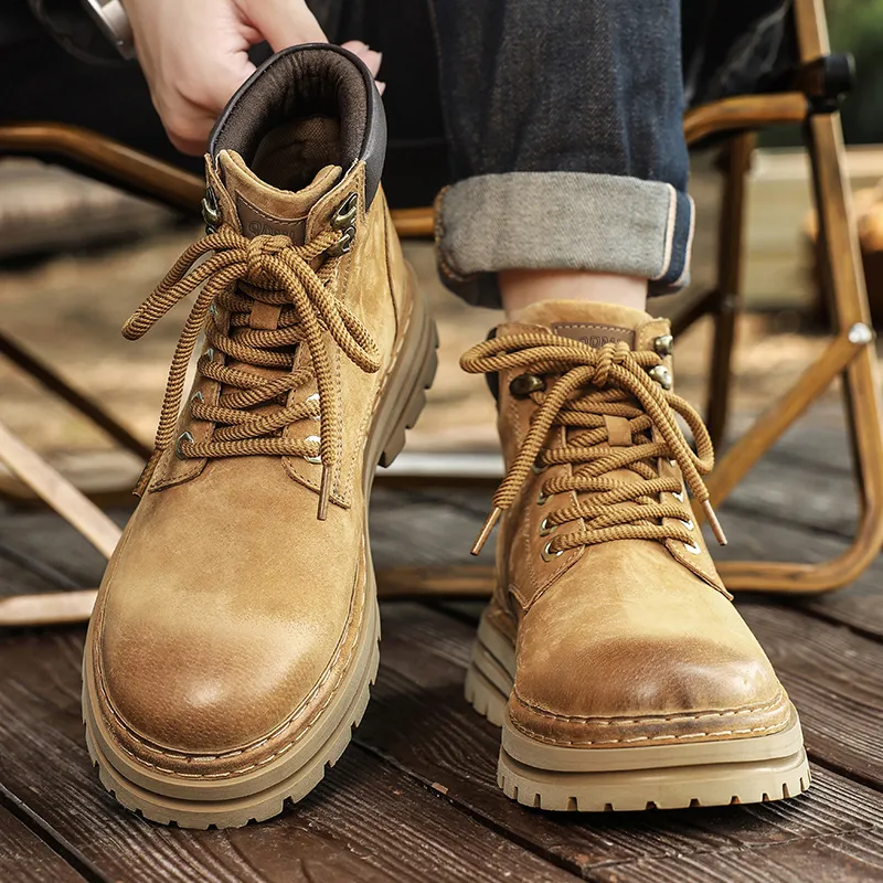 Qiandongmeili Martin Boots Men Gold/Khaki-13