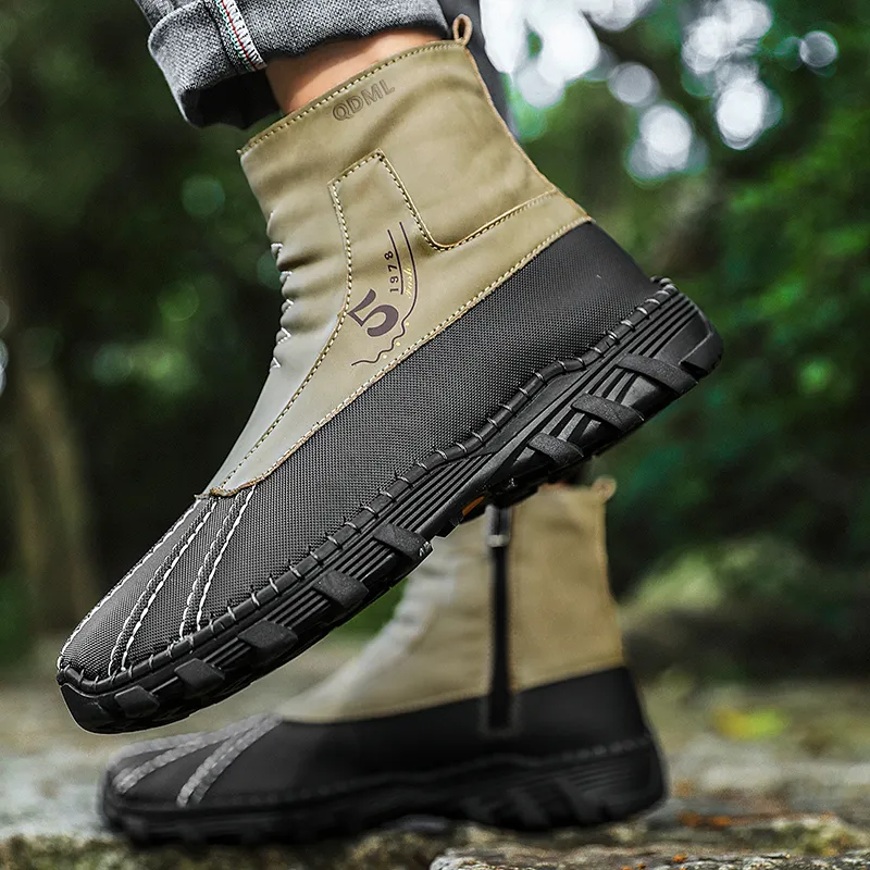 Qiandongmeili Ankle Boots Men Black/Khaki/Gray-22
