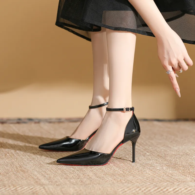 Qiandongmeili Slim Heel High Heels 8cm Women's Nude-3