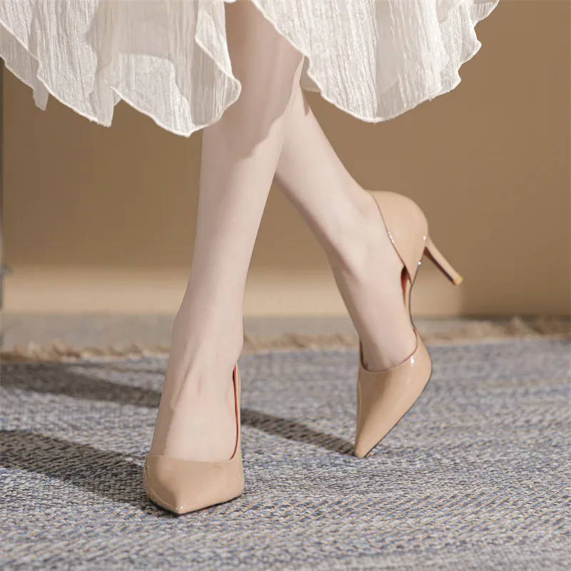 Qiandongmeili Slim Heel High Heels 8cm Women's Nude-40