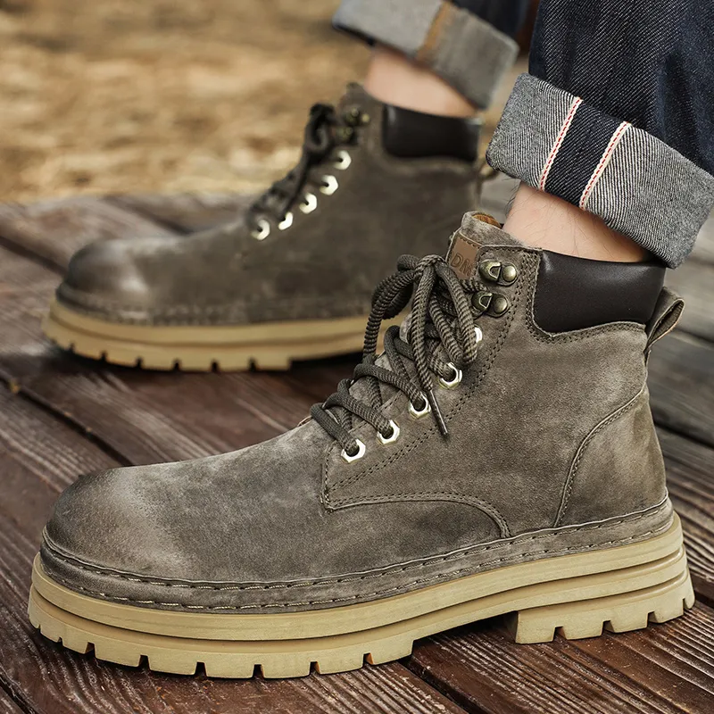 Qiandongmeili Martin Boots Men Gold/Khaki-17