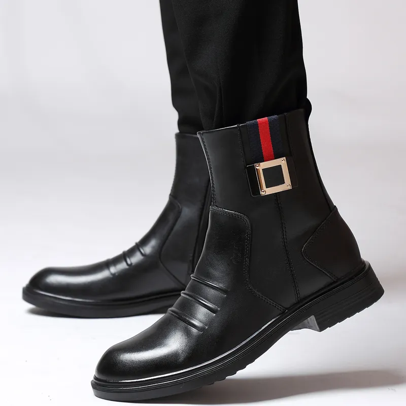 Qiandongmeili Ankle Boots Unisex Black-3