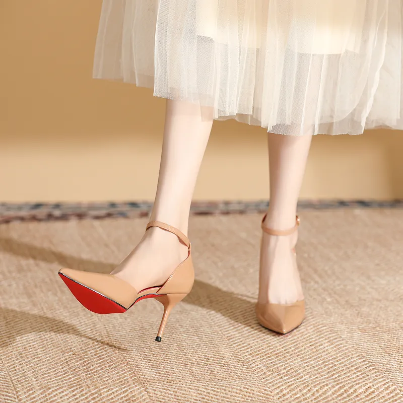 Qiandongmeili Slim Heel High Heels 8cm Women's Nude-10