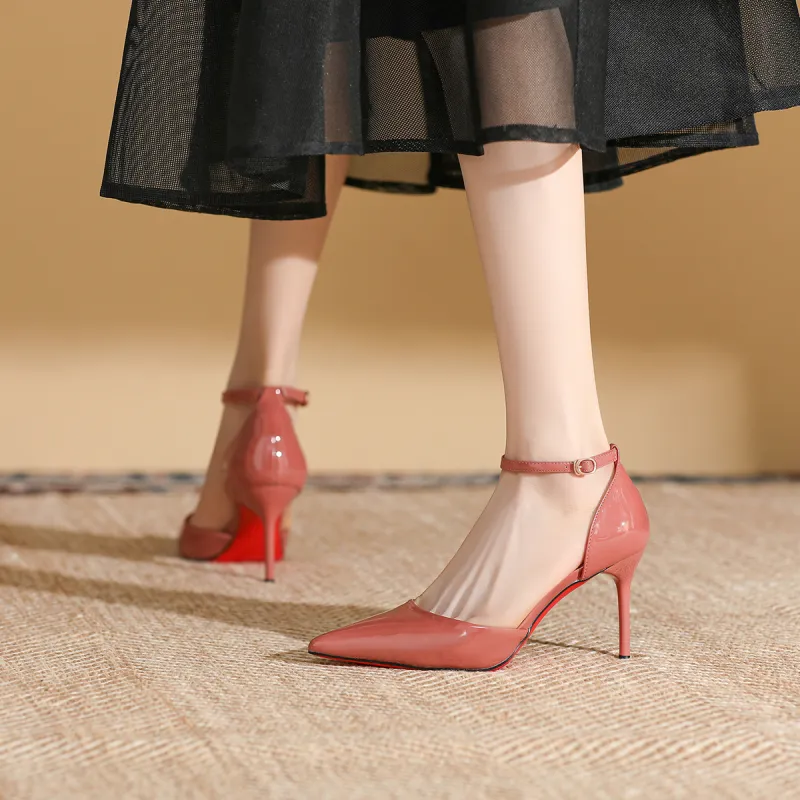 Qiandongmeili Slim Heel High Heels 8cm Women's Nude-16