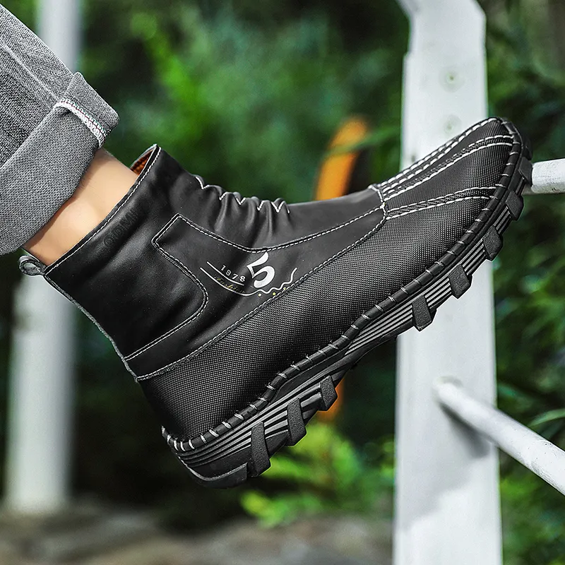 Qiandongmeili Ankle Boots Men Black/Khaki/Gray-3