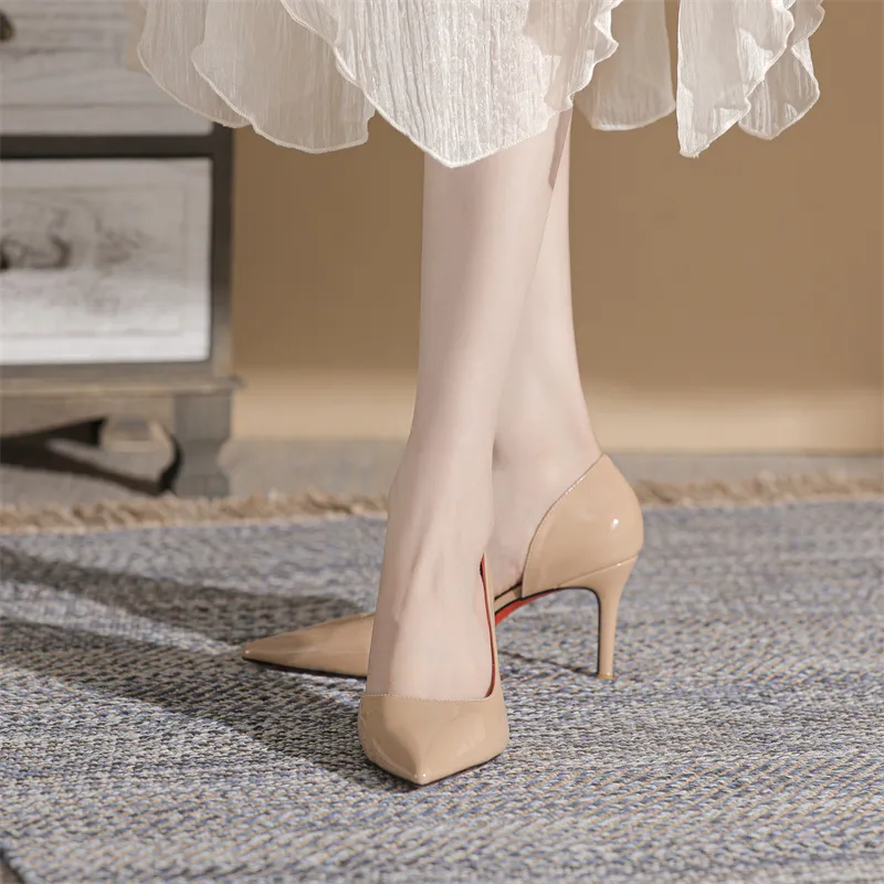 Qiandongmeili Slim Heel High Heels 8cm Women's Nude-37