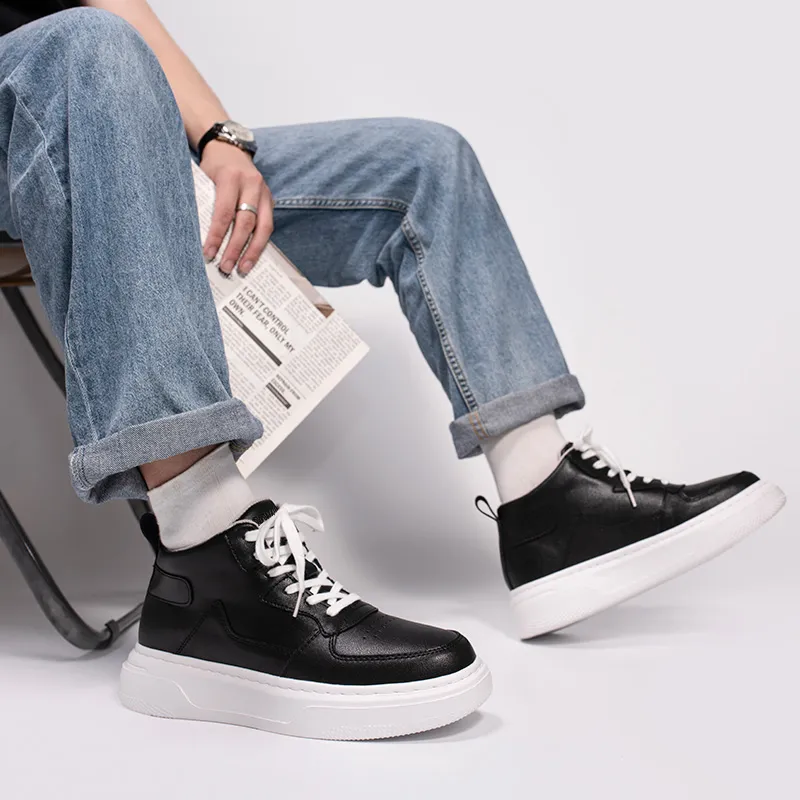 Qiandongmeili Thermal Height Increasing Waterproof Slip Resistant Mid Top Skateboard Shoes Unisex-7