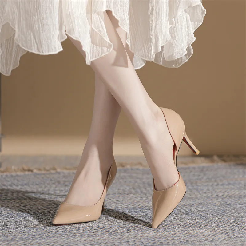 Qiandongmeili Slim Heel High Heels 8cm Women's Nude-39