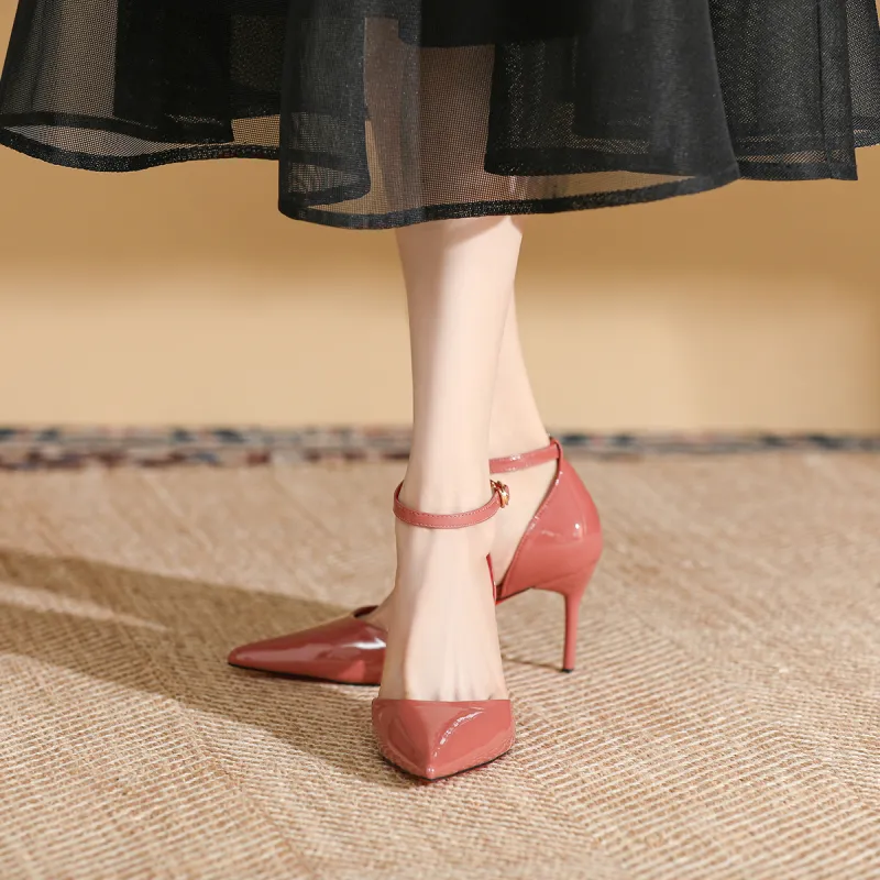 Qiandongmeili Slim Heel High Heels 8cm Women's Nude-13