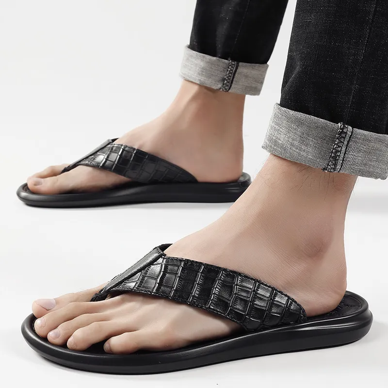 Qiandongmeili Rubber Sole Flip Flops Men's Black-2