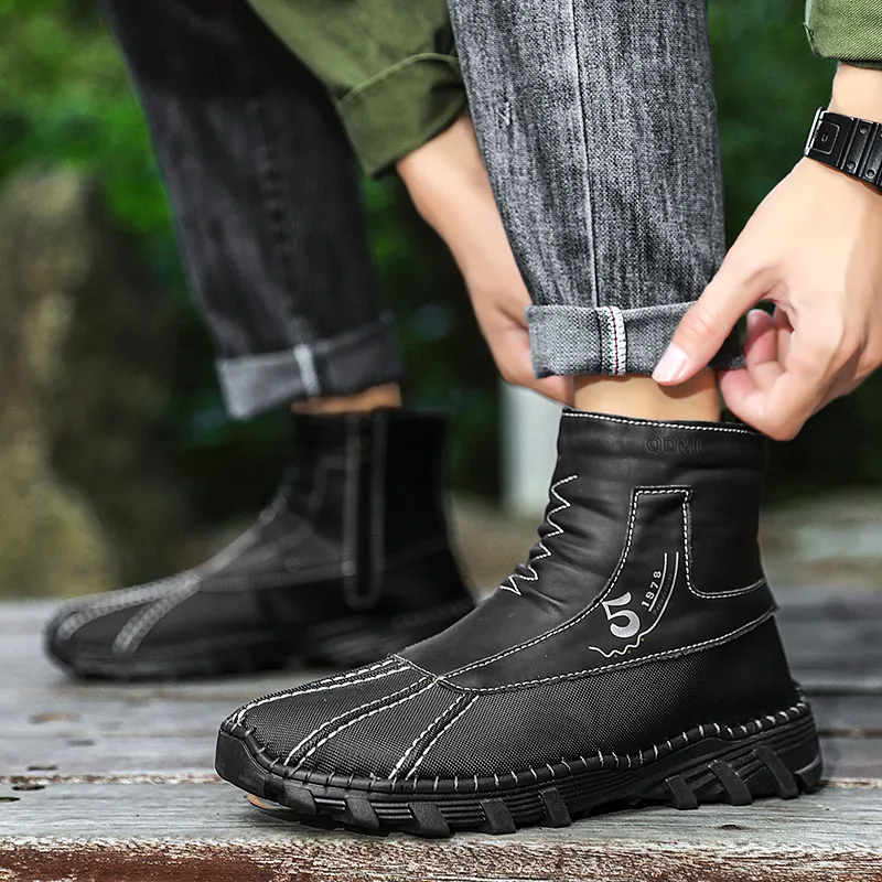 Qiandongmeili Ankle Boots Men Black/Khaki/Gray-13