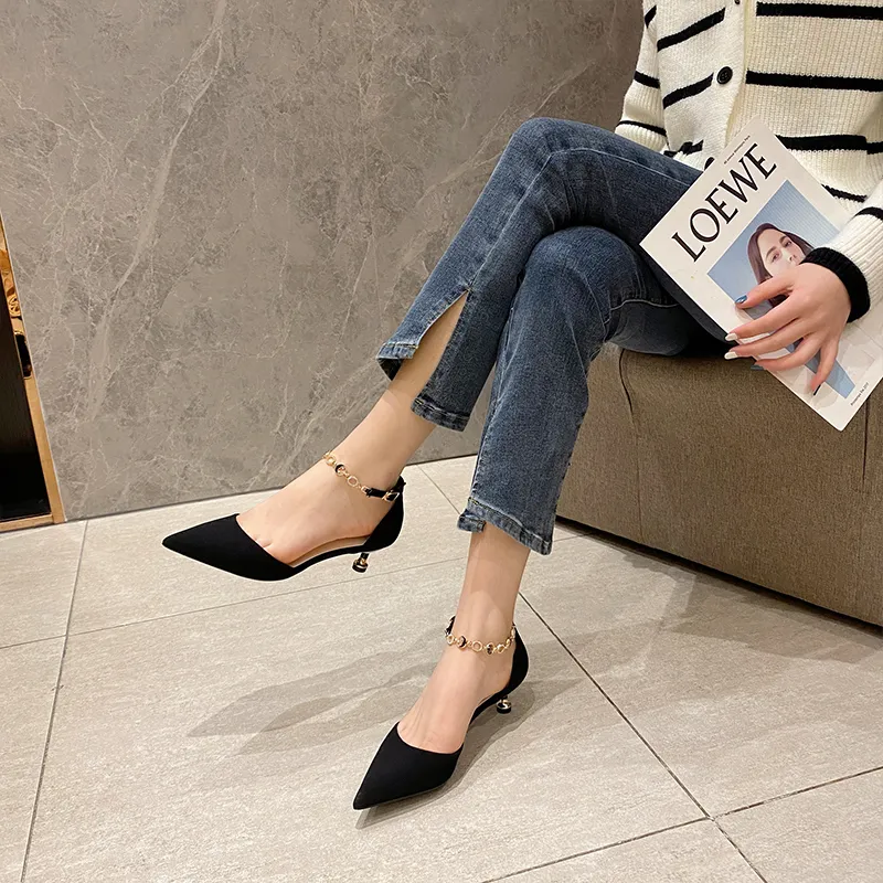 Qiandongmeili Strap Sandals 3.5cm Women's Black-1
