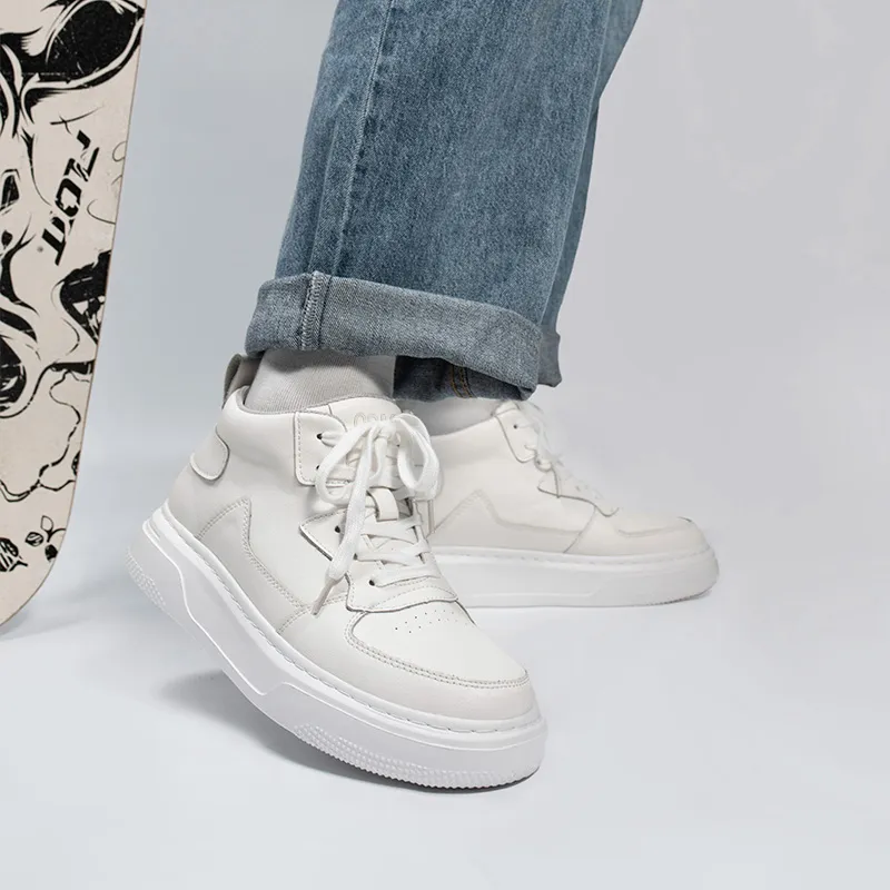 Qiandongmeili Thermal Height Increasing Waterproof Slip Resistant Mid Top Skateboard Shoes Unisex-14