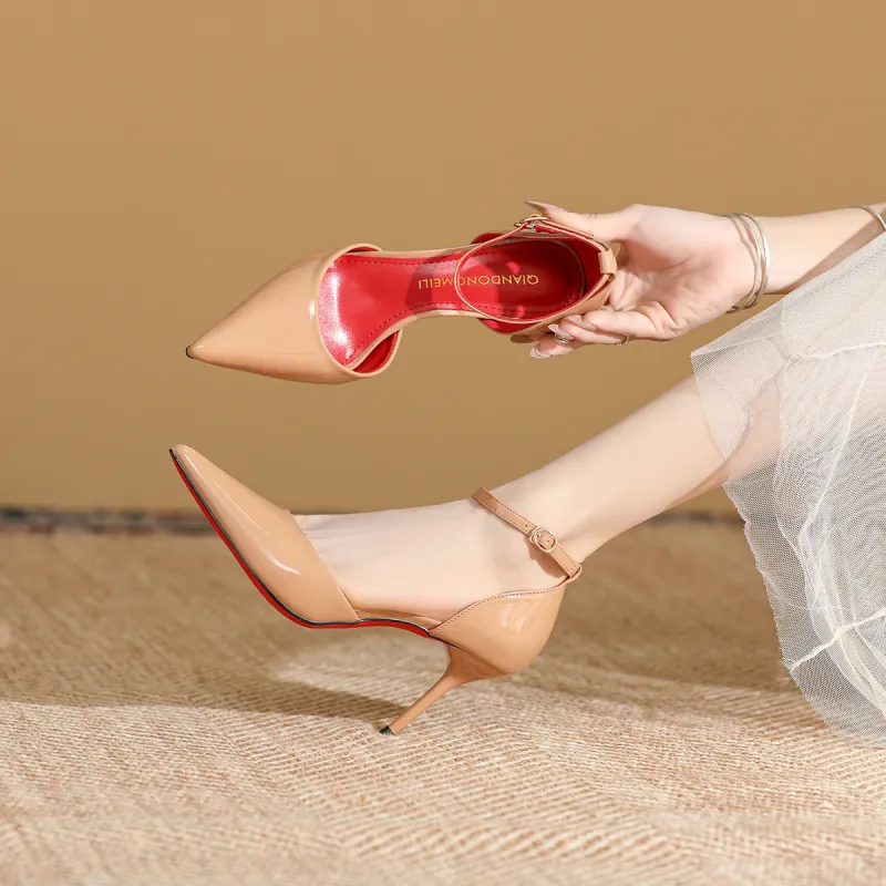 Qiandongmeili Slim Heel High Heels 8cm Women's Nude-25