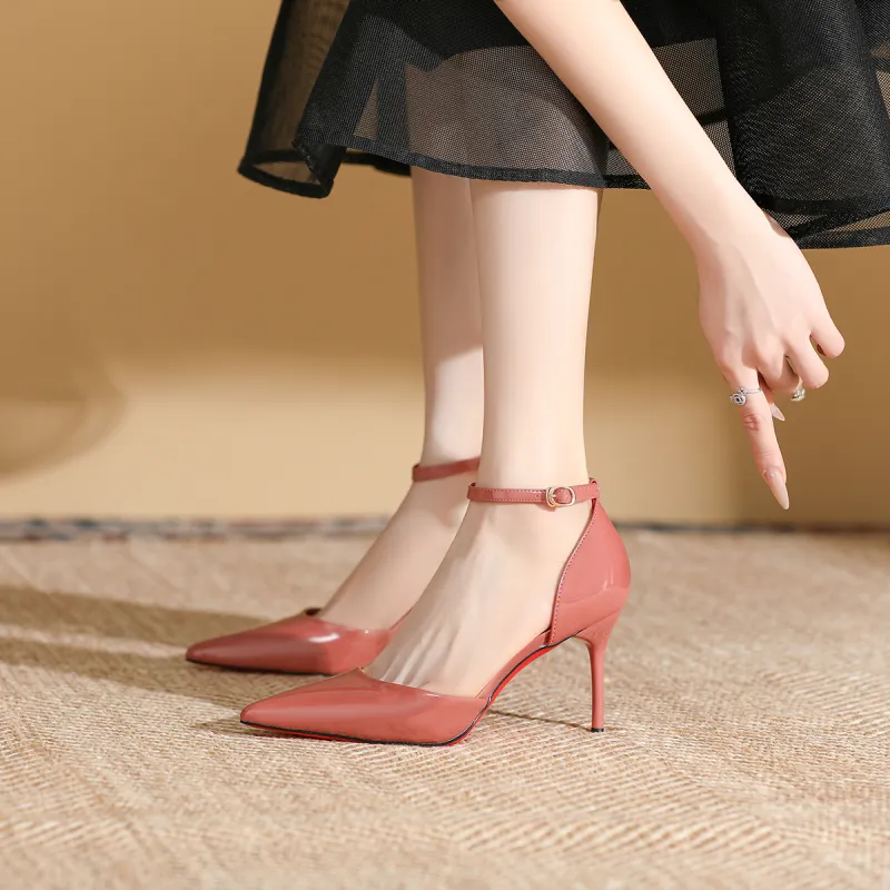 Qiandongmeili Slim Heel High Heels 8cm Women's Nude-15