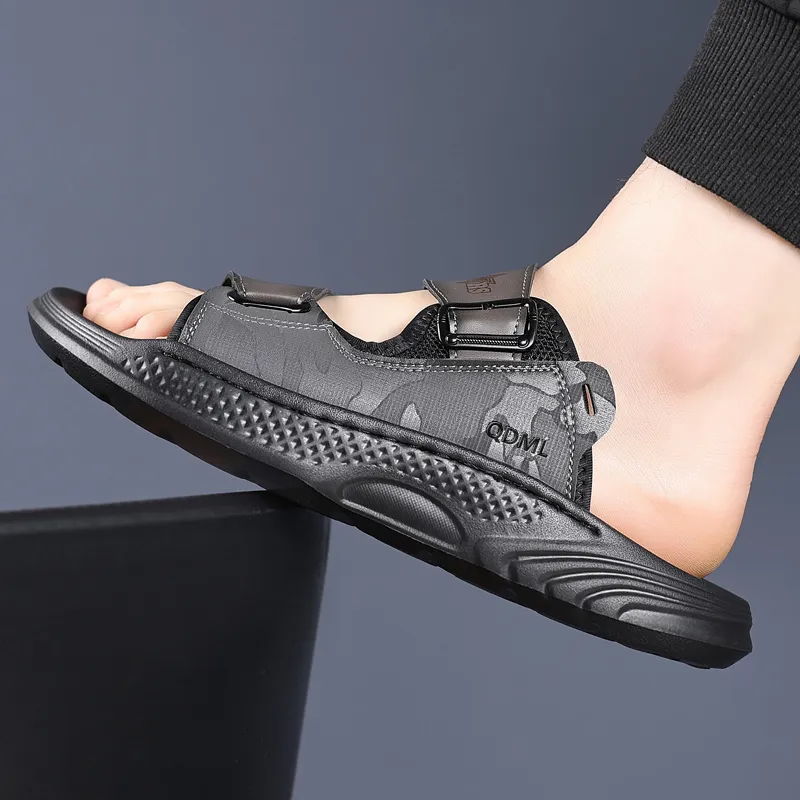 Qiandongmeili Stitching Slip Resistant Slide Slippers Men's-5