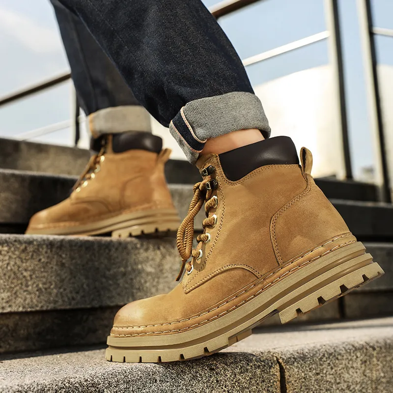 Qiandongmeili Martin Boots Men Gold/Khaki-1