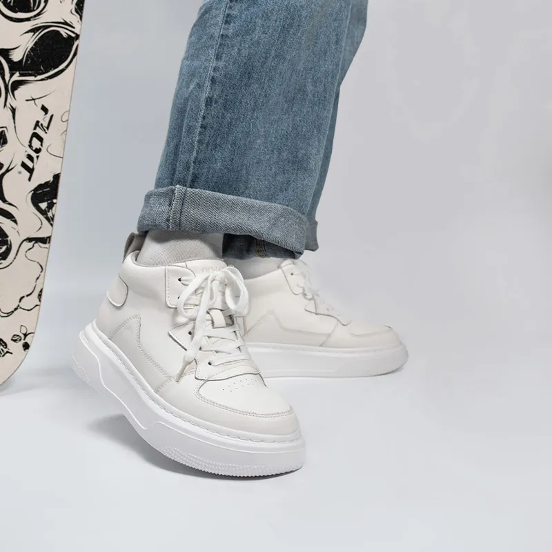 Qiandongmeili Thermal Height Increasing Waterproof Slip Resistant Mid Top Skateboard Shoes Unisex-12