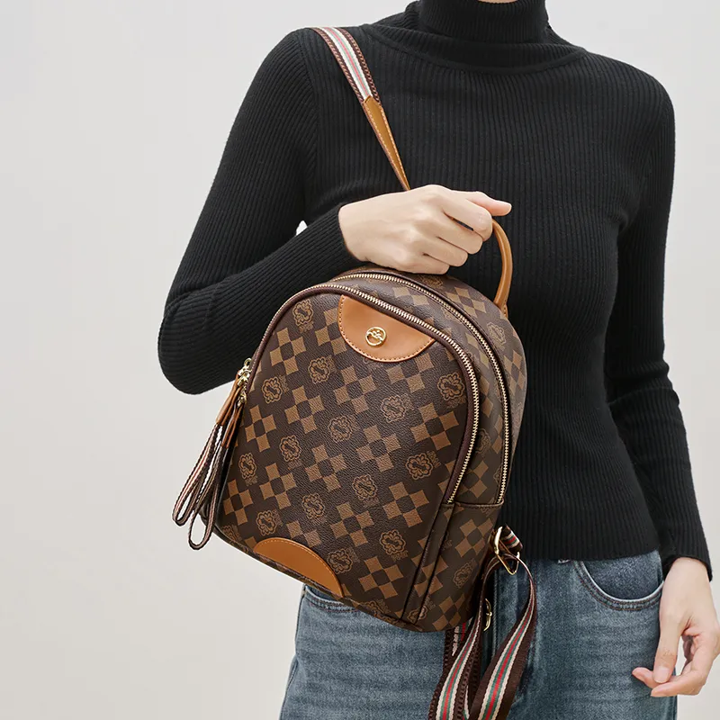 Joy&Mario PVC Vintage Textured Print Commute Large Size Women's Cream Apricot/Coffee-6