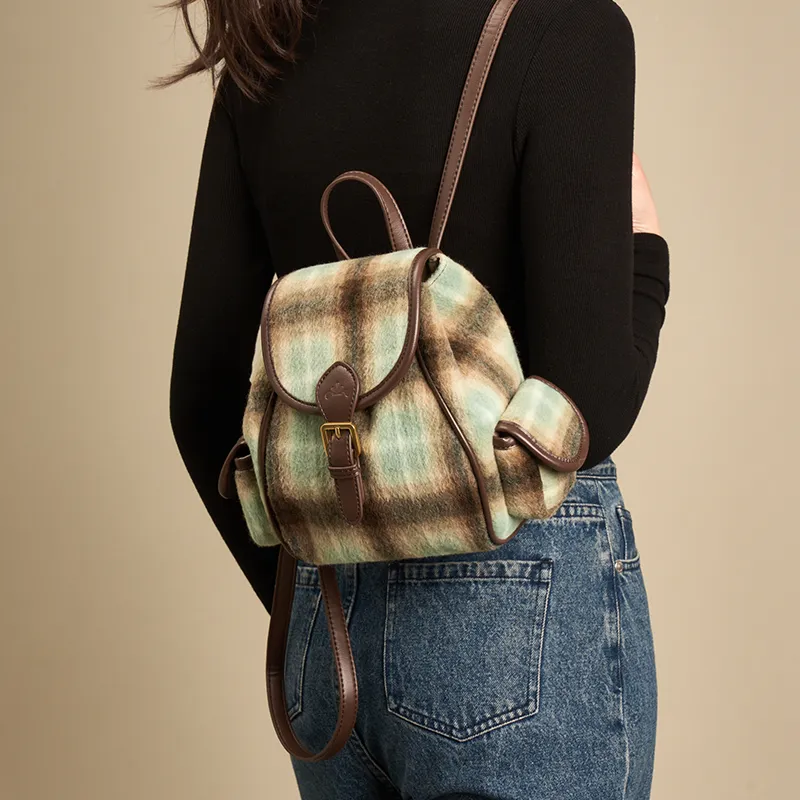Joy&Mario Backpacks Color Block Plaid-1