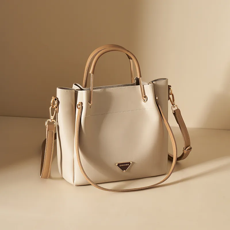 Joy&Mario Synthetic Leather Crossbody Handbag Women's Ecru & Brown/Cream Apricot & Coffee-5