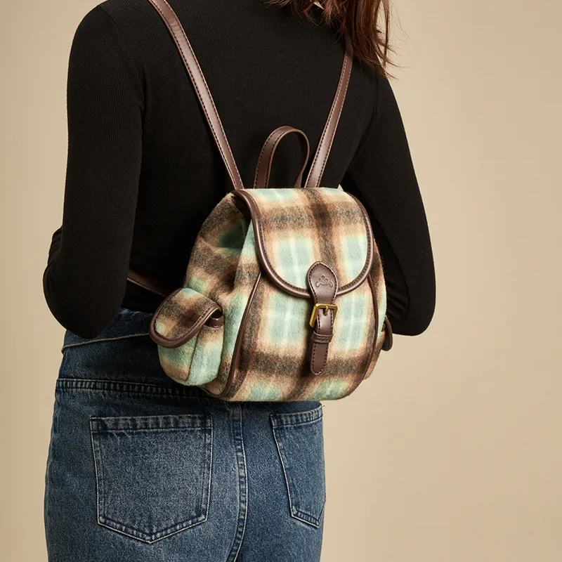 Joy&Mario Backpacks Color Block Plaid-2