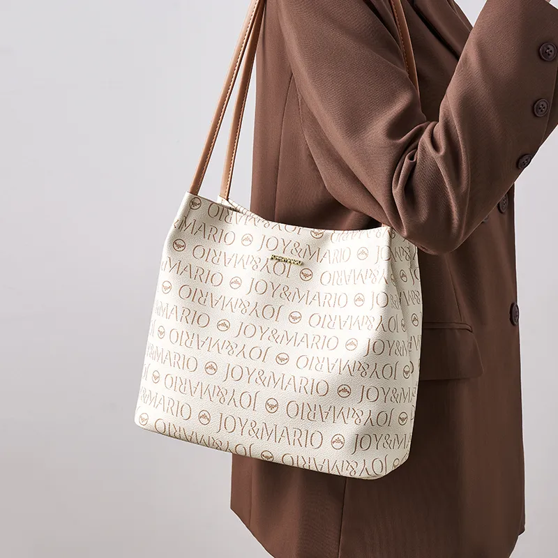 Joy&Mario PVC Tote Bag Shoulder Bag Regular Large Size Women's Ecru/Coffee-1