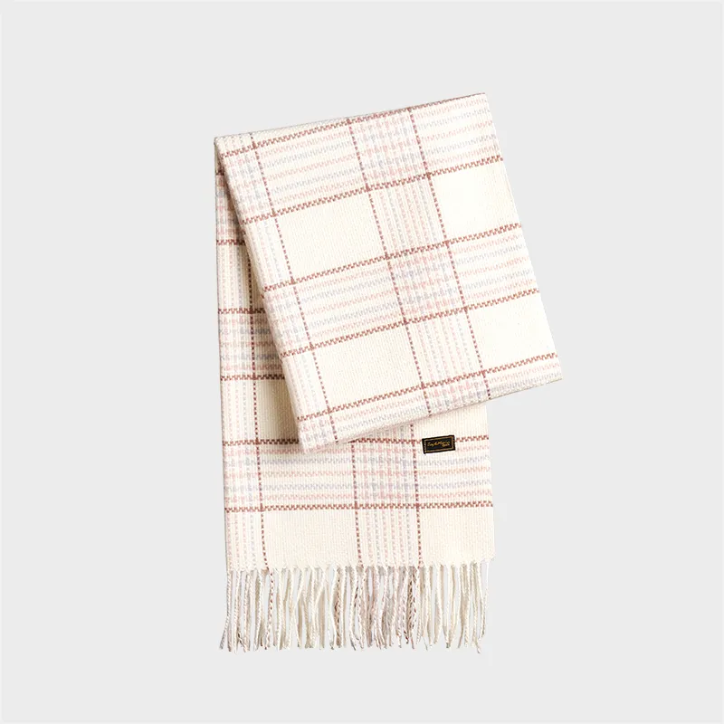 Joy&Mario High End Cute Versatile Plaid For Fall And Winter Warmth Elegance Practical Unisex Ecru-3