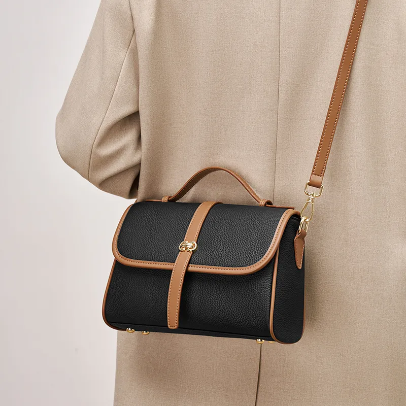 Joy&Mario Cow Leather Good Looking Texture Niche Design Practical Casual Small Size Women's Ecru/Classic Black-6