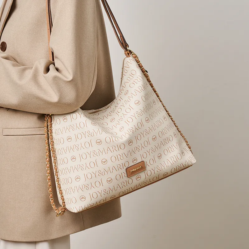 Joy&Mario PVC Casual Textured Commuter Bag Large Size Women's Cocoa Coffee/Ecru/Mandarin Yellow-5