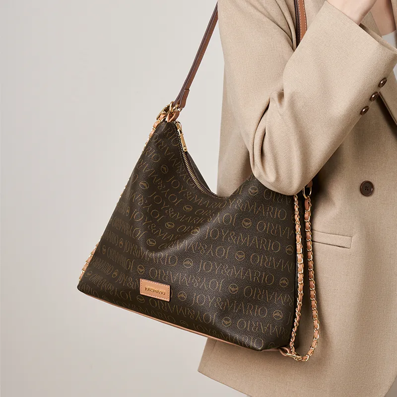 Joy&Mario PVC Casual Textured Commuter Bag Large Size Women's Cocoa Coffee/Ecru/Mandarin Yellow-2