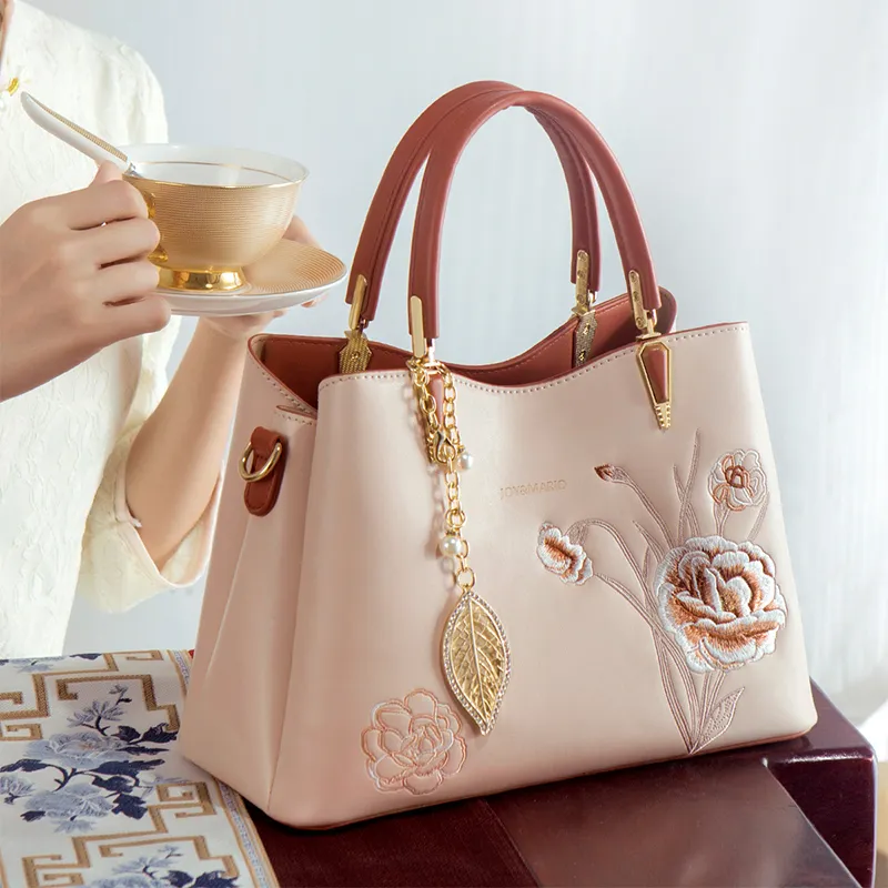 Joy&Mario Synthetic Leather Tote Shoulder Bag, Crossbody Bag, Handbag Women's Ecru/Brown Apricot-5