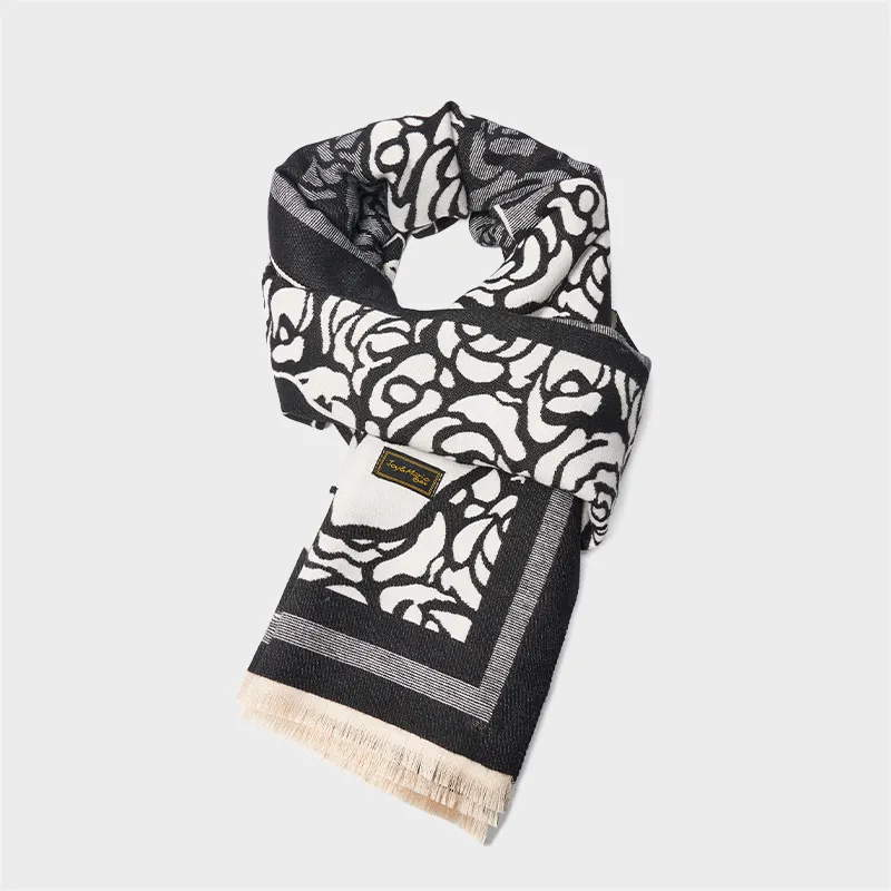 Joy&Mario Korean Style Camellia Elegant Atmosphere Thickened Warmth Practical Casual For Long Commutes Unisex Black-3