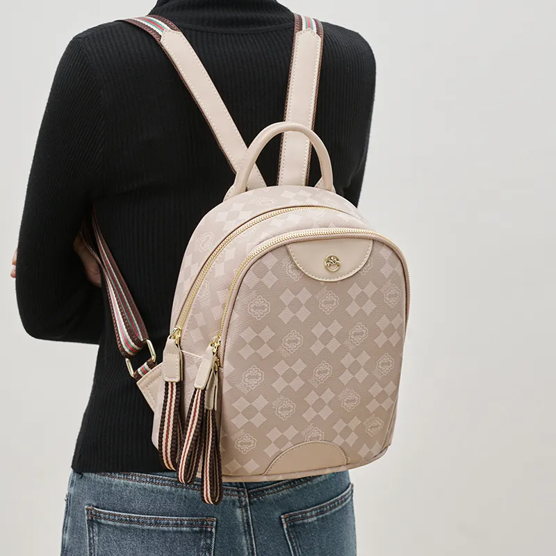 Joy&Mario PVC Vintage Textured Print Commute Large Size Women's Cream Apricot/Coffee-3