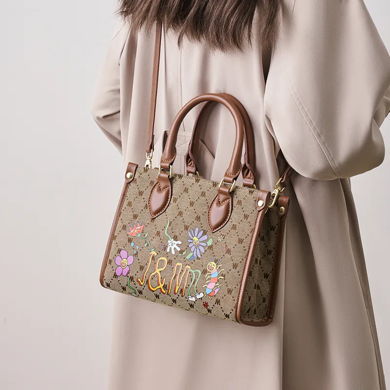 Joy&Mario Print Graffiti Trendy Fashion Mommy Bag Tote Shoulder Bag Handbag Regular Women's Sandalwood Brown/Ecru-3