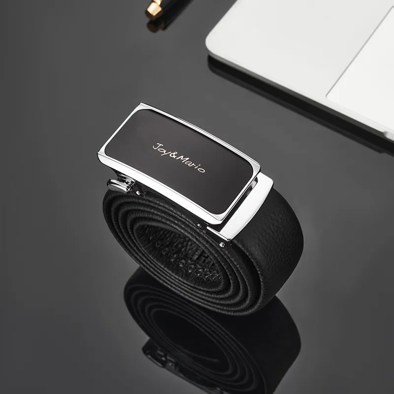 Joy&Mario Cow Leather Youth Solid Color Casual Practical Wear Men's White Steel Elegant Black Width 3.5CM-2