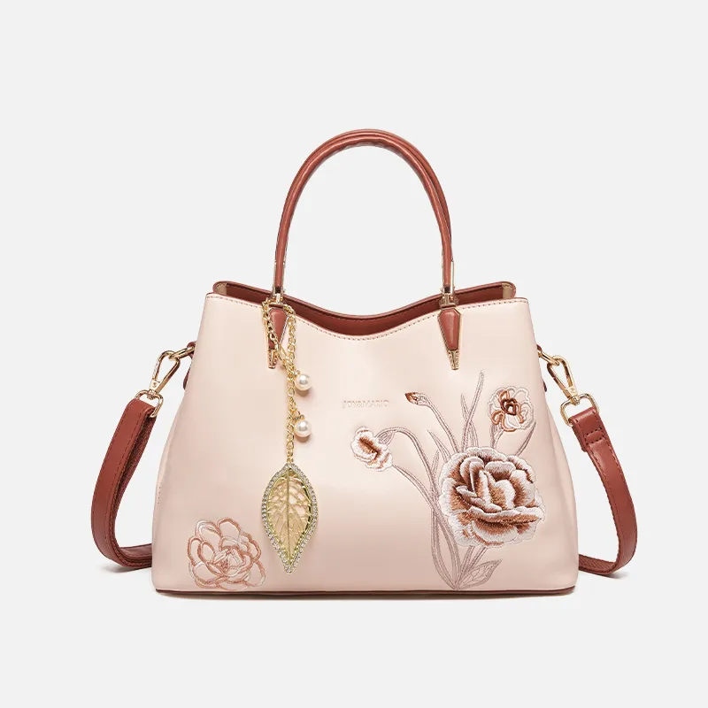 Joy&Mario Synthetic Leather Tote Shoulder Bag, Crossbody Bag, Handbag Women's Ecru/Brown Apricot-7