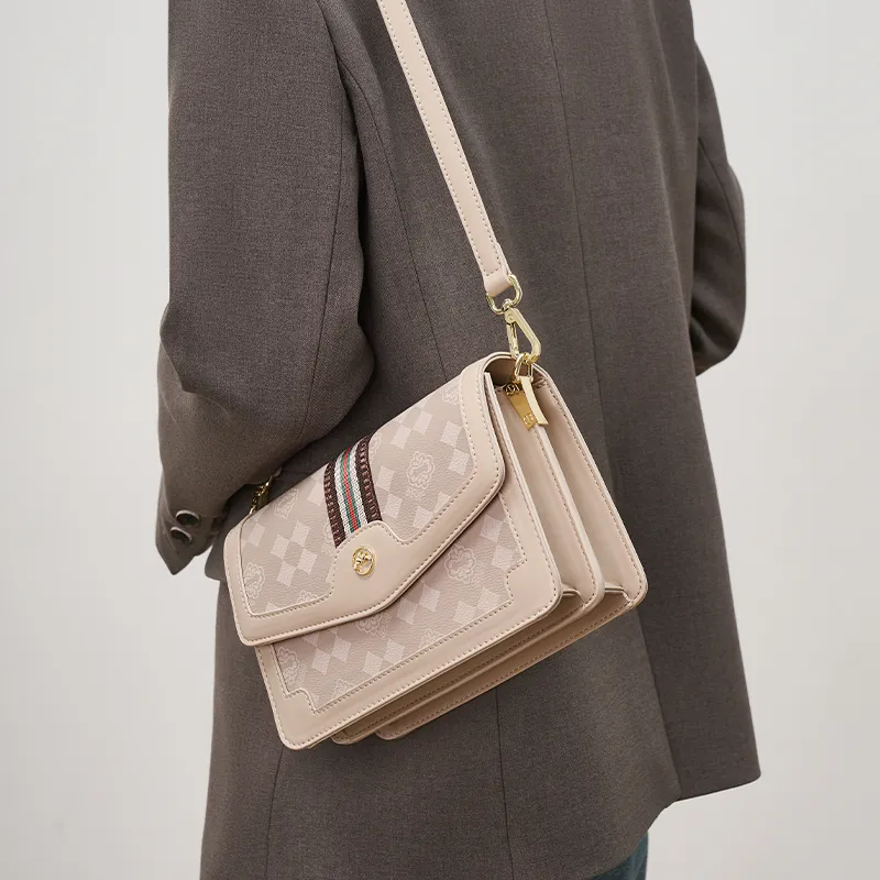 Joy&Mario PVC Practical Textured Lightweight Casual Commute Regular Women's Cream Apricot/Coffee-2