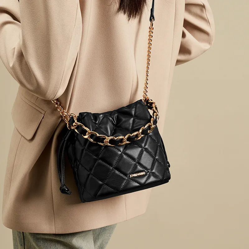 Joy&Mario Synthetic Leather Shoulder Bag Women's Classic Black/Ecru-3