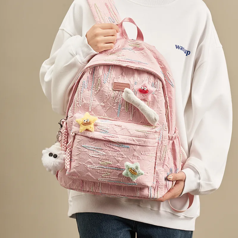 Joy&Mario Premium Capacity Laptop Bag Niche Lightweight Commute Wear Regular Women's Ecru/Girly Pink/Classic Black-5